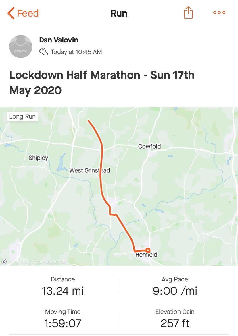 LordValovin's tweet image. Today’s lockdown exercise turned into a long one. 21.3km (Half Marathon) in just under 2 hours. To think I couldn’t run 5km at the start of lockdown #LockdownChallenges
