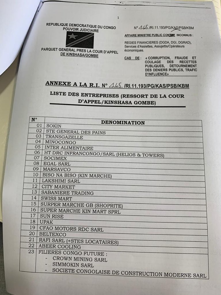 PatientFidel's tweet image. Que sait-on de l’issue des ces enquêtes du Parquet Général Près de la Cour d’Appel de Kinshasa/Gombe pour faits de corruption, fraude, coulage des recettes, détournement des deniers publics et trafic d’influence ? #JusticeRDC