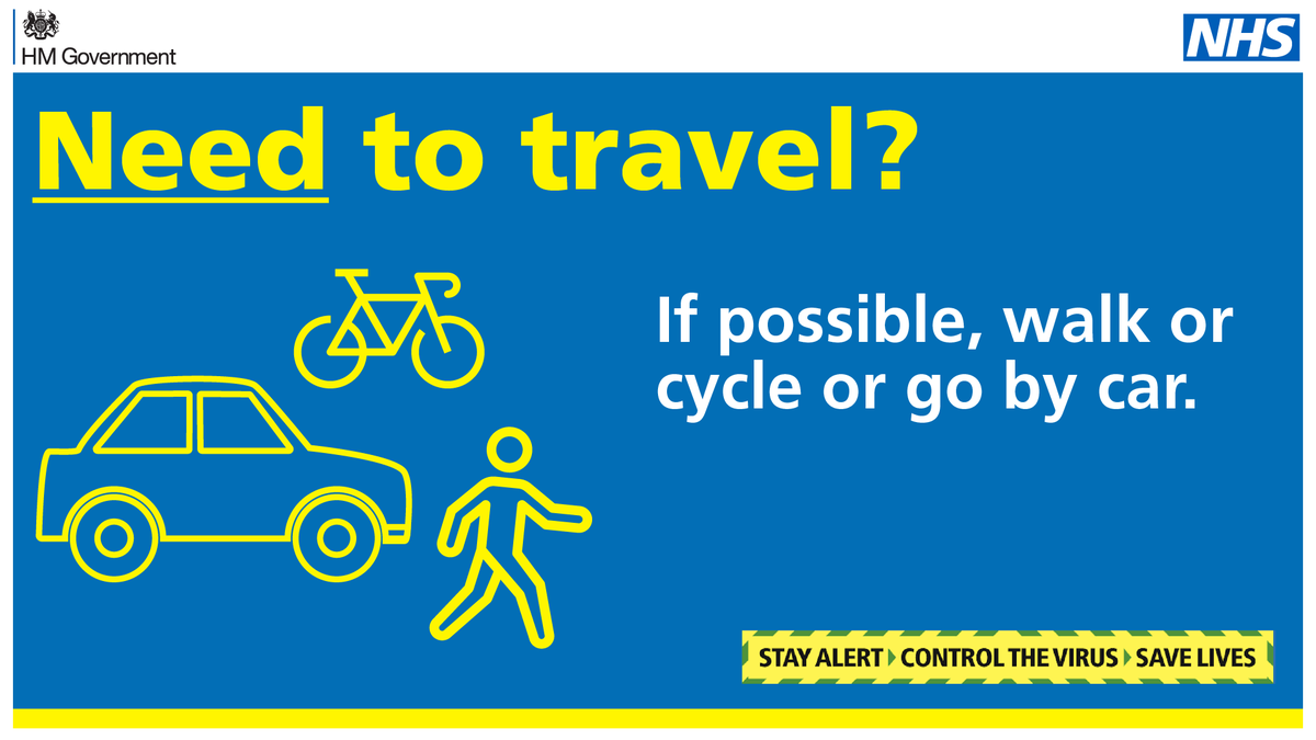 GOVUK's tweet photo. If you need to travel, check if it is possible for you to walk, cycle or go by car instead of public transport.

You can find more guidance on travel here: https://t.co/QZ9ynGtru6

#StayAlert #TravelSafely https://t.co/40OAGYSO1Q