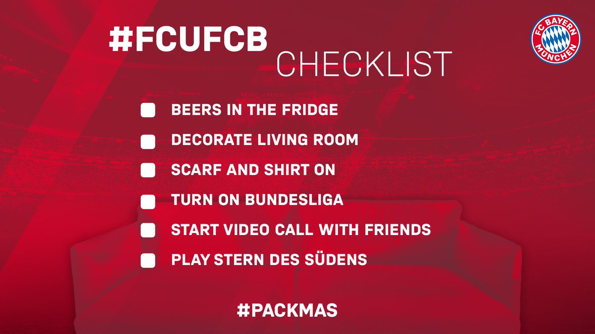 ✅
✅
✅
✅
✅
✅ 

You ready for this? 🔴⚪

#FCUFCB #packmas