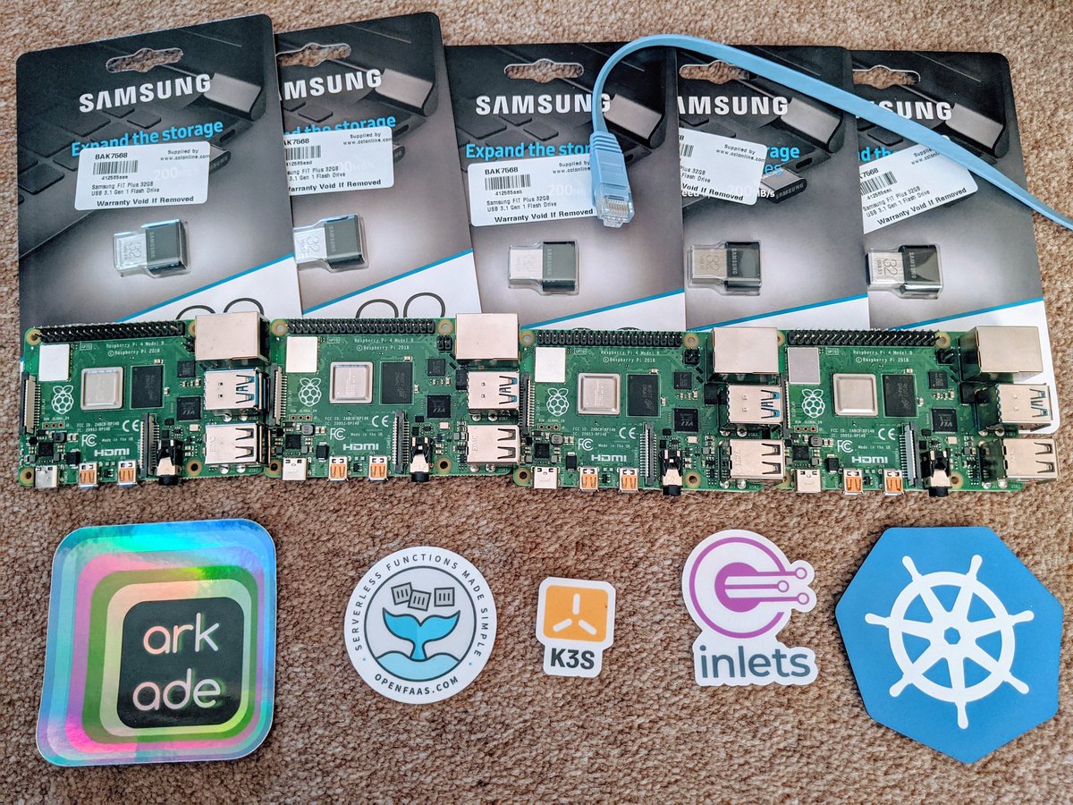 alexellisuk's tweet photo. Nice bit of weekend clustering with a side of k3sup. My setup is netbooted with a new private workshop, but you can try the tutorial below for yours 🎁
#rpicluster #clusters #kubernetes #oss #inlets #arkade #helm #faas #arm 

https://t.co/tQl0RfCcGQ https://t.co/p2rbjzXqv1