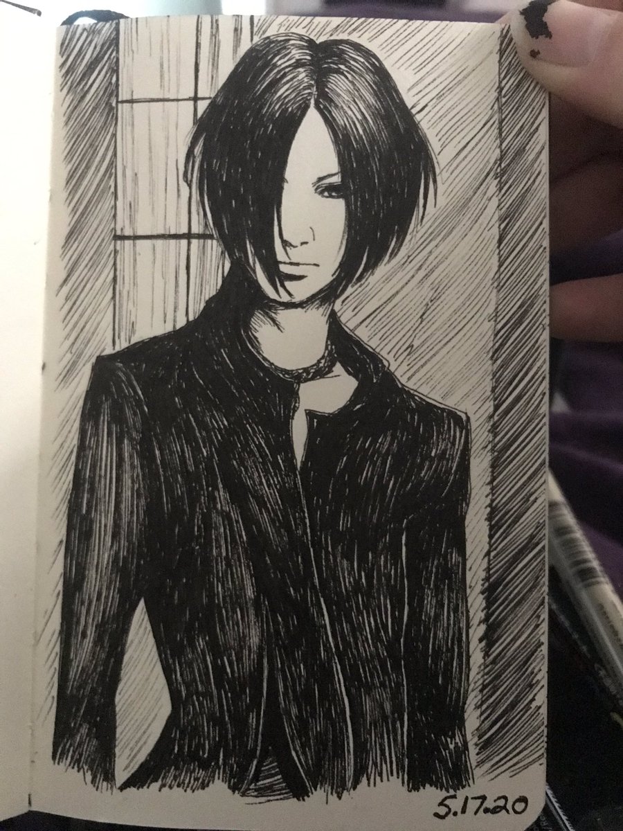 Maximum_Impulse's tweet photo. I got three hours of sleep and am super tired so I’m doing small sketches in a sketchbook until I fall asleep again. Can’t wait until I’m healed all the way 😔 
•
#sketchbook #Aoi #theGazettE #drawing #GazettE #inkdrawing #artist #ArtistOnTwitter https://t.co/W4Mjn1x0om