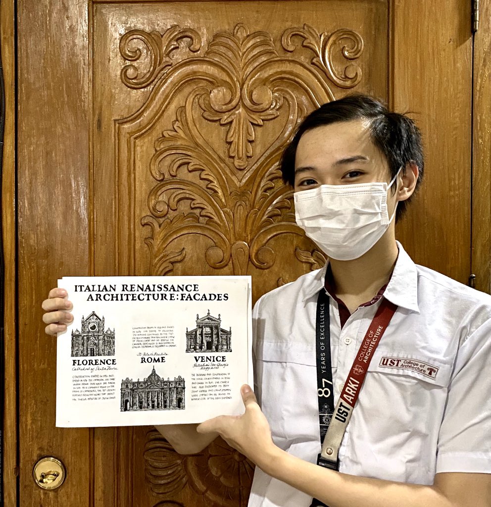 Robin_Gavino's tweet photo. I barely post pictures of my plates but, I’m really proud of this one. (Wore my UST uniform since I never got the chance to have a solo pic HAHAHA)

History of Architecture 2
Italian Renaissance Architecture 
Comparative Analysis of Florence, Rome, and Venice (Facades and Domes) https://t.co/EvrdKrE5Bu