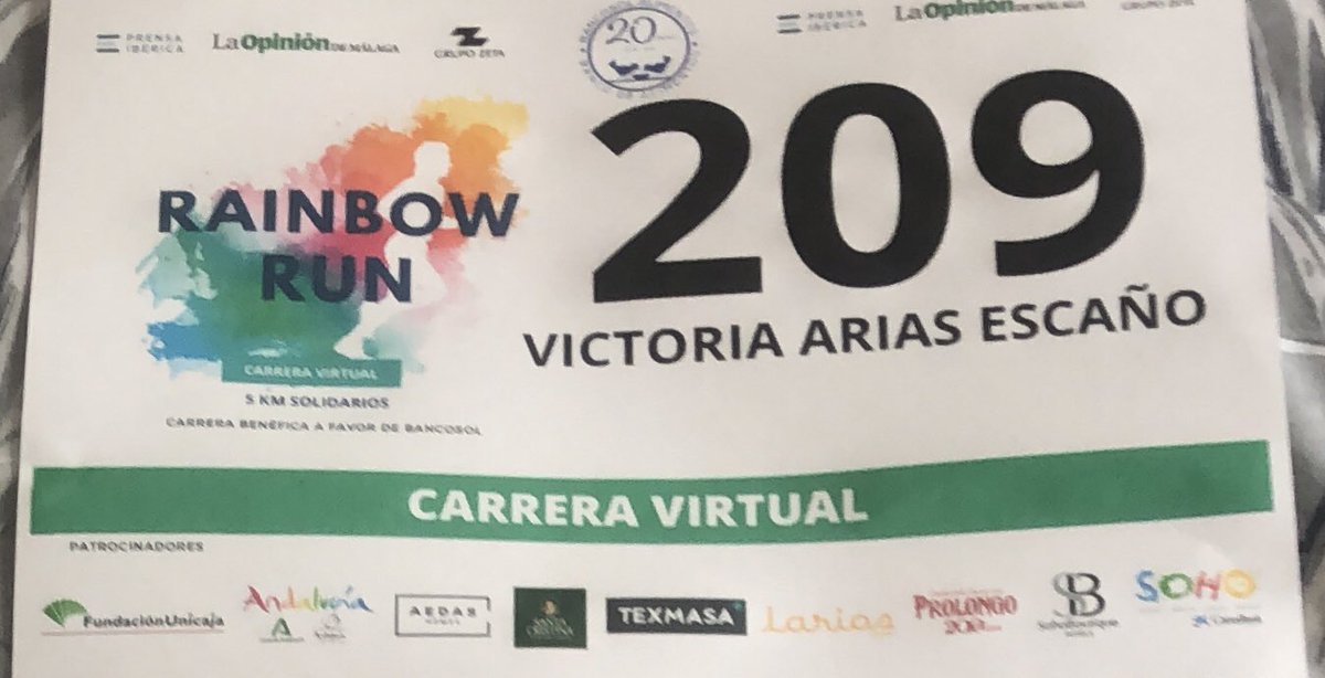 VictoriaAriasEs's tweet photo. #RainbowRunMalaga Ya tengo mi dorsal para #RainbowRunMalaga de @opiniondemalaga para recaudar fondos a favor de @BancosolOficial y ayudar a las familias malagueñas más desfavorecidas por el #Covid19 
Es una carrera 5k individual
Del 18-24 de mayo https://t.co/VNjSfijsPQ
