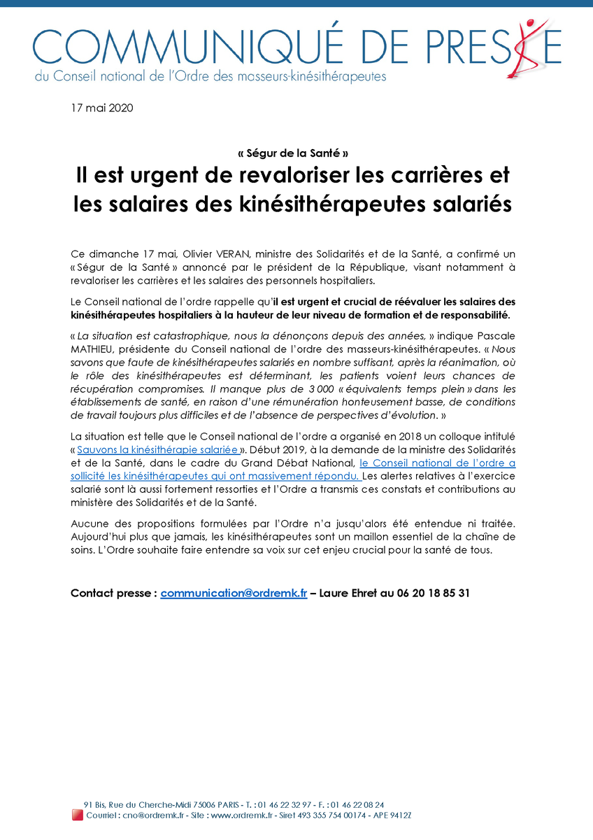 cnomk's tweet photo. [Communiqué de presse] Ségur de la santé 
Il est urgent de revaloriser les carrières et les salaires des kinésithérapeutes salariés https://t.co/Rq9uYvwEFo