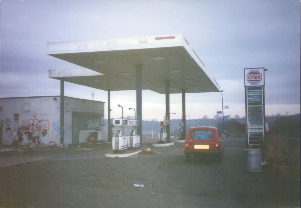 Day 147 of  #petrolstationsCYMA, between Baldock and Royston, 2001  https://www.flickr.com/photos/danlockton/16256517945/  https://www.flickr.com/photos/danlockton/16230613806/A bit of a decaying landmark along the A505 with its "24 Hours" lettering fading, this was already abandoned by 2001. CYMA Petroleum is now in aviation fuel.