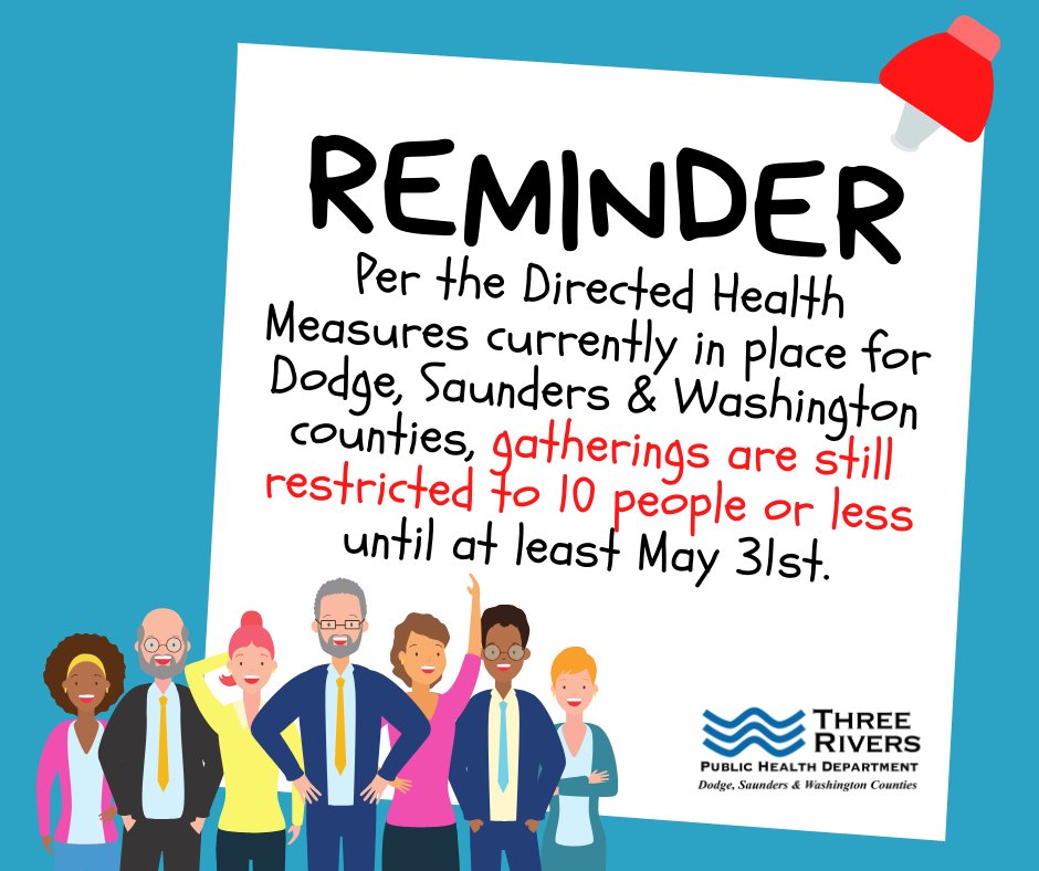 threerivers_ph's tweet photo. Please keep in mind that while some things are reopening, restrictions on gatherings remain in place. Help us keep the spread of COVID-19 low but following social distancing guidelines.

#ThreeRiversNotaBank #NECovid19 #DirectedHealthMeasures https://t.co/10bRINo06L