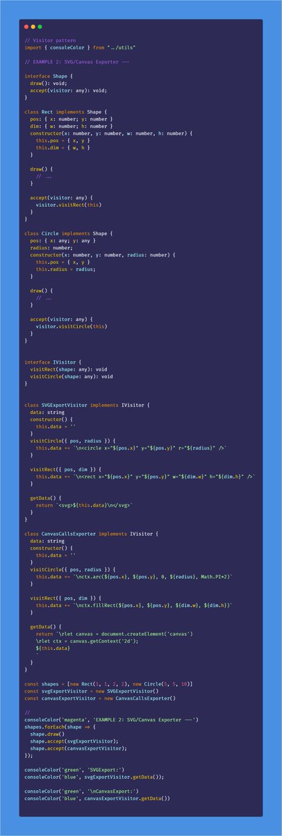 anuraghazru's tweet image. #DesignPatternsEveryday
Next Up! Visitor Pattern.

Visitor design pattern is a behavioural design pattern which lets you define new behaviours without changing the classes.

1/n