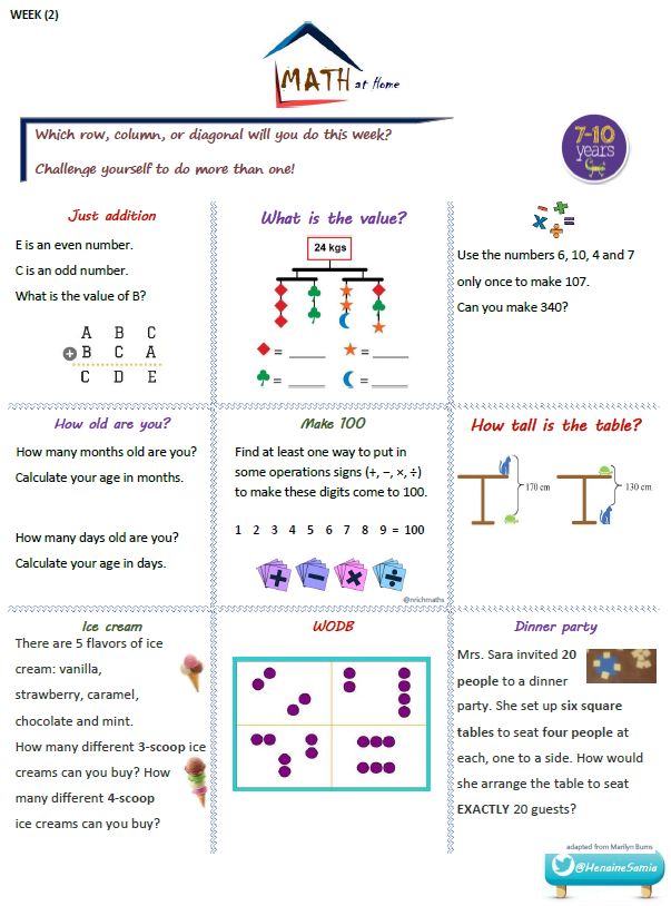 HenaineSamia's tweet image. Support you children in developing their Procedural Fluency skill, which is one of the 5 strands of the #MathProficiency.
👇🏻Here is the 2nd example of Math matrix #HomeLearning #ProblemSolving #iteachmath #mathématiques @mburnsmath @WODBMath   
🆕samiahenaine.edublogs.org/teaching-reper…