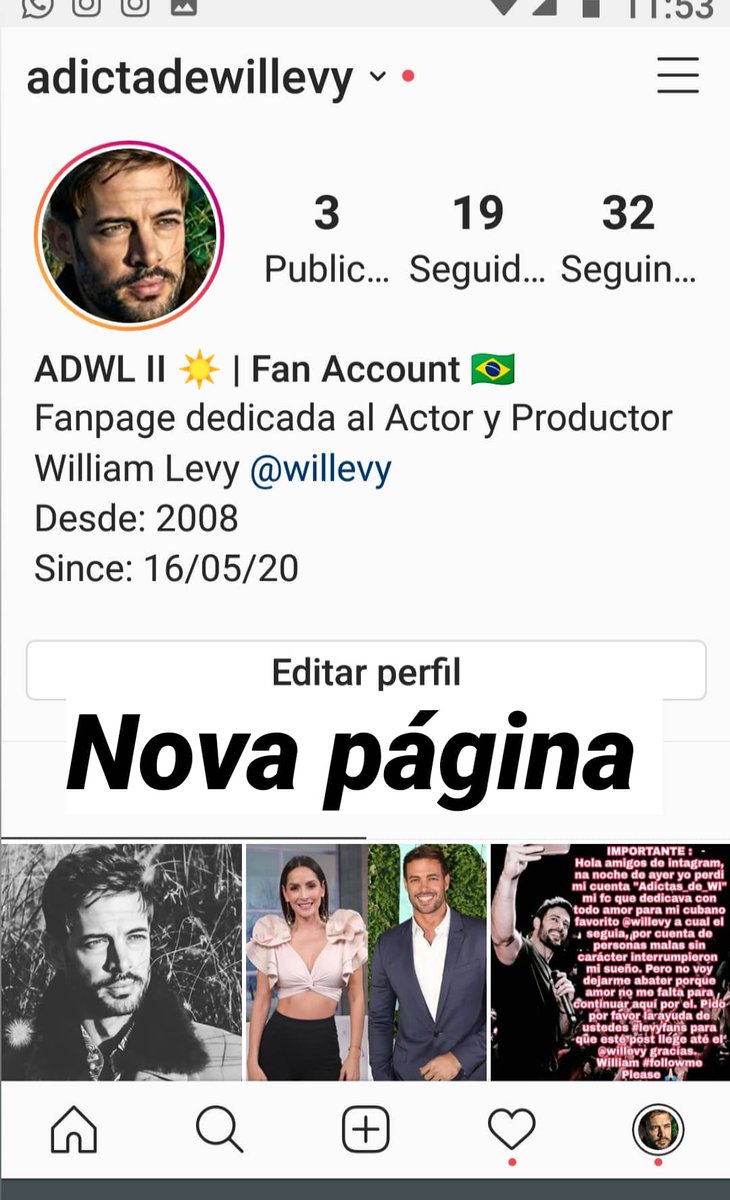Hola pessoas sigam meu novo perfil de FC para o <a href="/willylevy29/">William Levy</a> porque a antiga foi hackeada por um filho da puta que não tem o que fazer a não ser atrapalhar o trabalho dos outros. 😤 lhes deixo o link da pag.  
instagram.com/adictadewillev…