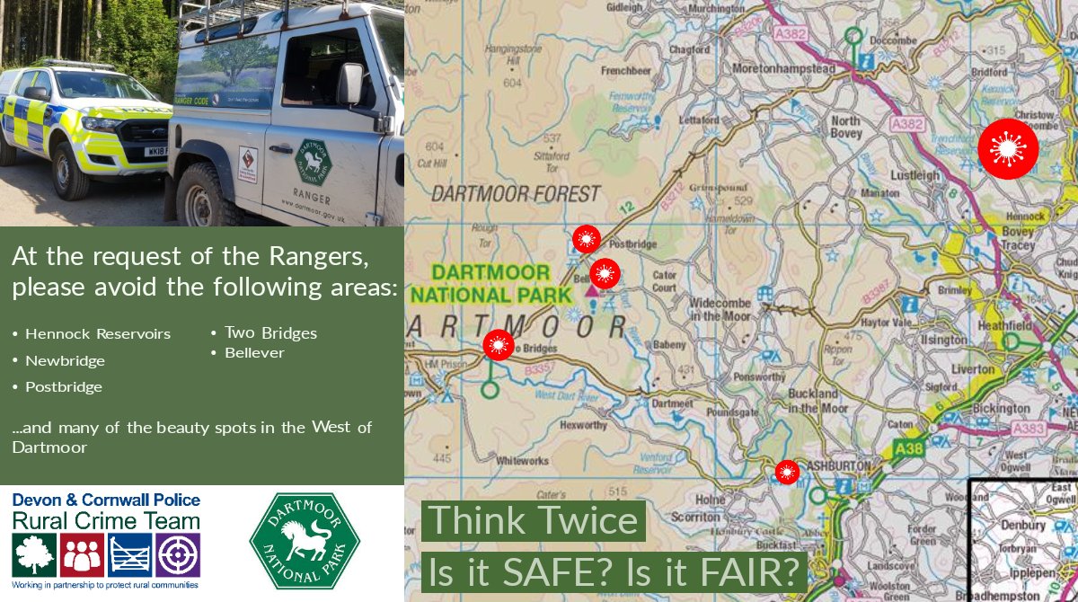 DCPoliceRural_D's tweet photo. @RangerDartmoor are reporting that it's busy at the listed areas & to avoid them. This means you may not be able to go to your 'usual' area, so use this chance to #explore other parts of #Dartmoor. Be kind, follow the #RangerCode & continue to follow #SocialDistancing guidance ๐ https://t.co/7ZY84VrNWP