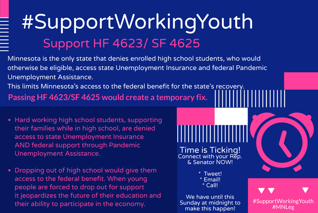 SundanceFamFdn's tweet photo. Working youth have it hard enough, not allowing them to receive much needed unemployment benefits is causing a great deal of harm to #youth and #families in our state.  Contact your #MNLeg right now, and RT this post. #SupportWorkingYouth https://t.co/WLJ1YcRuXQ