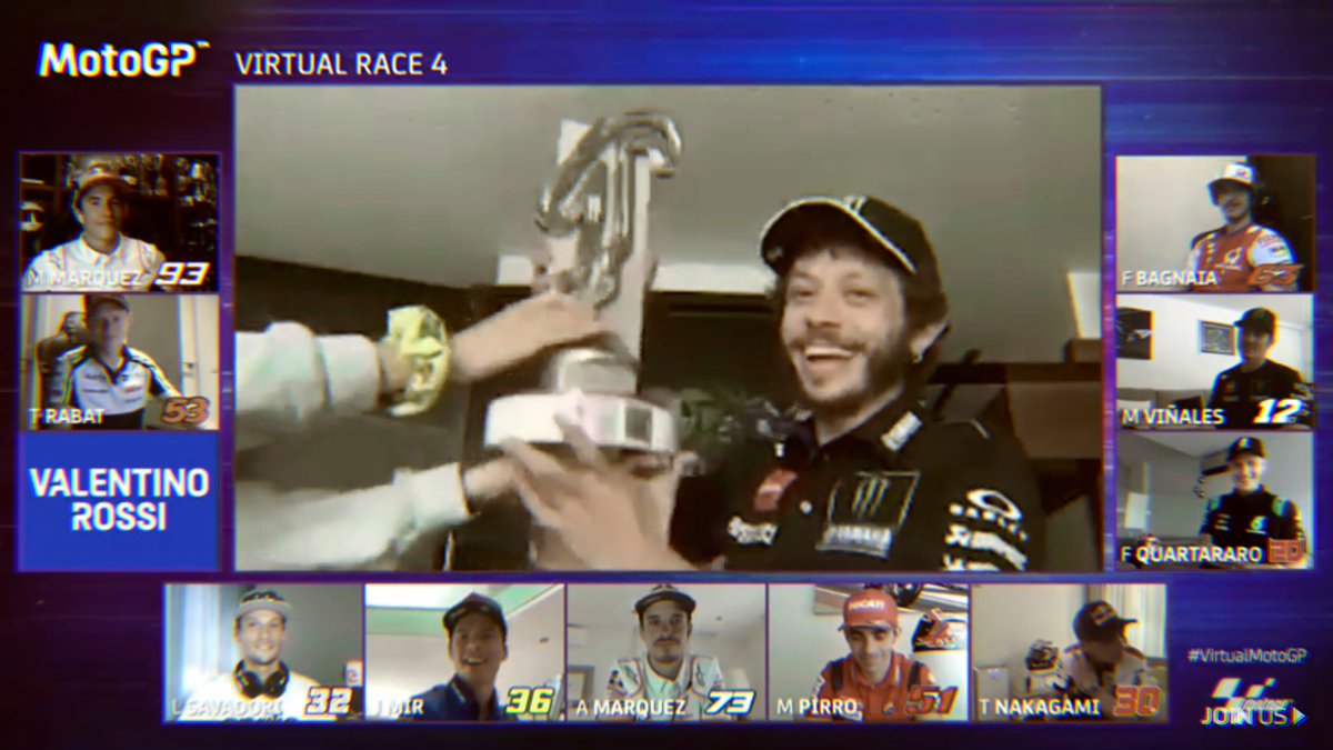 inostripiloti's tweet photo. 🔥🏁E grazie Vale sempre, perché stai al passo con le evoluzioni, mentre la tua anima da bambino rimane intatta. "One second" prende la Coppa, bacia la morosa, urlo davanti alla web cam stile parco chiuso, è contento per il suo team e lo dedica ai suoi tifosi.
⚡
#stayathomegp 🏡 https://t.co/kb82NZSiSD
