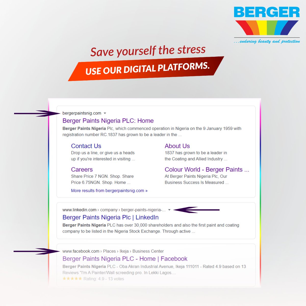 Bergerpaintsng's tweet photo. You can save yourself the stress and use any of our digital channels to get in touch with us.
Stay safe.
#Bergerpaints #Bergerpaintsnigeria
#Coloursoflife #Coloursofnaija
#Interiordecoration #Decorationtips
#Colouradvice #Coloursupport. https://t.co/t1uhneZygR