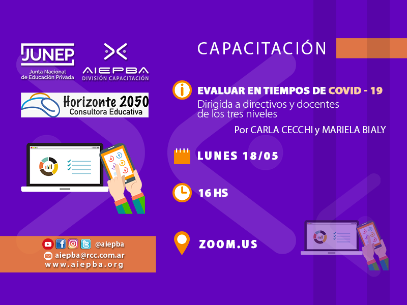 AIEPA_AIEPBA's tweet photo. Capacitación: "Evaluar en tiempos de Covid-16" - a cargo de Carla Cecchi y Mariela Bialy de @horizonte2050, Consultora Educativa.
🔐 ID y contraseña vía mail a todos los socios.

+ info https://t.co/ryYdljZ9Sc
#DivisiónCapacitación
#ComunidadAIEPBA #JUNEP https://t.co/aw351VlhXP