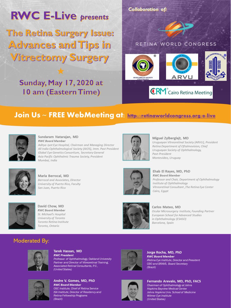 RWCRetina's tweet photo. Happening Now! Join Us... Visit: https://t.co/F9GfT7AzkX
#ophthalmology #eyedoctor #eyesurgeon #retina #eyedisease #AIOS #AASRS #CRM #ARVU #AAO #ASRS #BRAVS #RWCRetina #WomeninOphthalmology #PreventBlindness https://t.co/0o7l5eU3FD