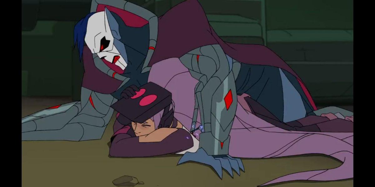 Let's not forget that Hordak protected Entrapta from a blast with his own body. When we learn Hordak's body is deteriorating, we understand that he risked his life to save her. And she takes care of him when he's ill and makes him tiny soups! She builds him an armor!