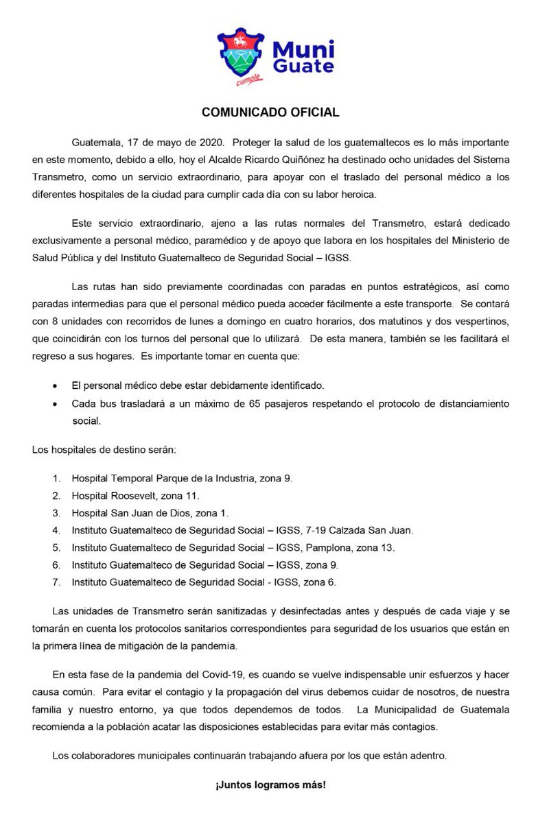 muniguate's tweet photo. -COMUNICADO DE PRENSA-

#JuntosSaldremosAdelante
#JuntosLogramosMás #AlcaldeQuiñónez 
#MuniGuate #QuedateEnCasa  
#Prevención #COVIDー19 https://t.co/rsEWvrKjVr