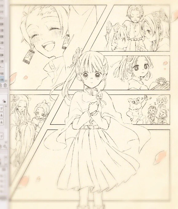 カナヲちゃんのお誕生日絵線画だいぶ進んだ…!(❁' ︶ `❁)?続きはまた明日! 