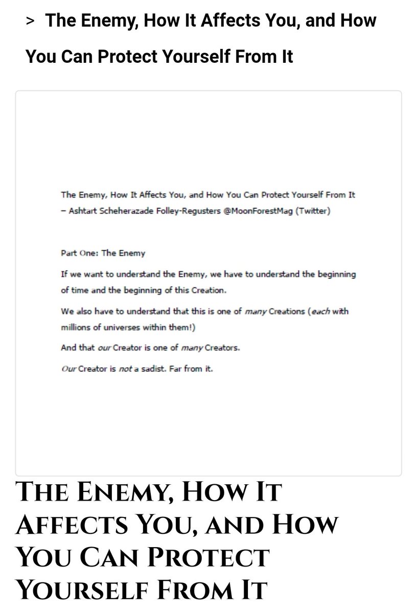 There are three classes of entities that do not want you to wake up or remember who you are. The worst, that we called the Enemy, was removed in January or December (after millions of years )This ebook still is useful so I relisted it:[click] 22/ …https://the-world-s-song.constantcontactsites.com/store/product/p_1333132