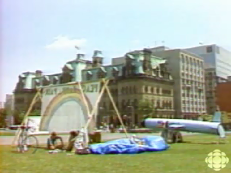 PBIcanada's tweet photo. The inspiring story of the Peace Camp that lasted for more than two years on Parliament Hill in the 1980s in opposition to the cruise missile, https://t.co/4yIHl3Wjl1 #MakingSpaceForPeace https://t.co/dPeMIrkfVC