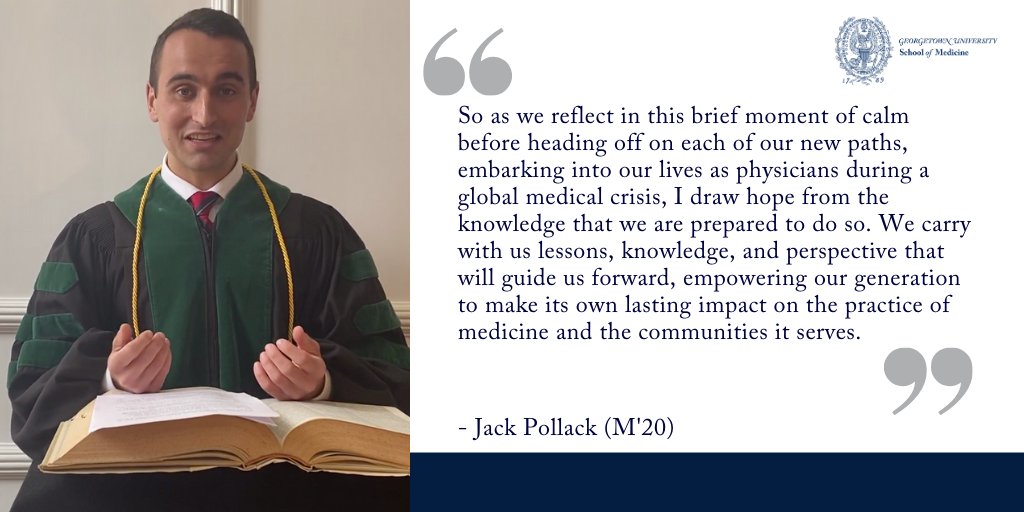 GUMedicine's tweet photo. Jack Pollack (@jhpollack), was selected by his classmates to give the student address. #HoyaMD2020 #Hoyas2020 https://t.co/AAwpKNdPMd