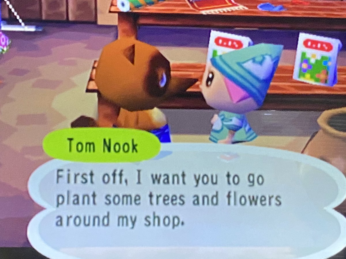 Task 1: plant flowers and trees around Nook’s shop. Check 