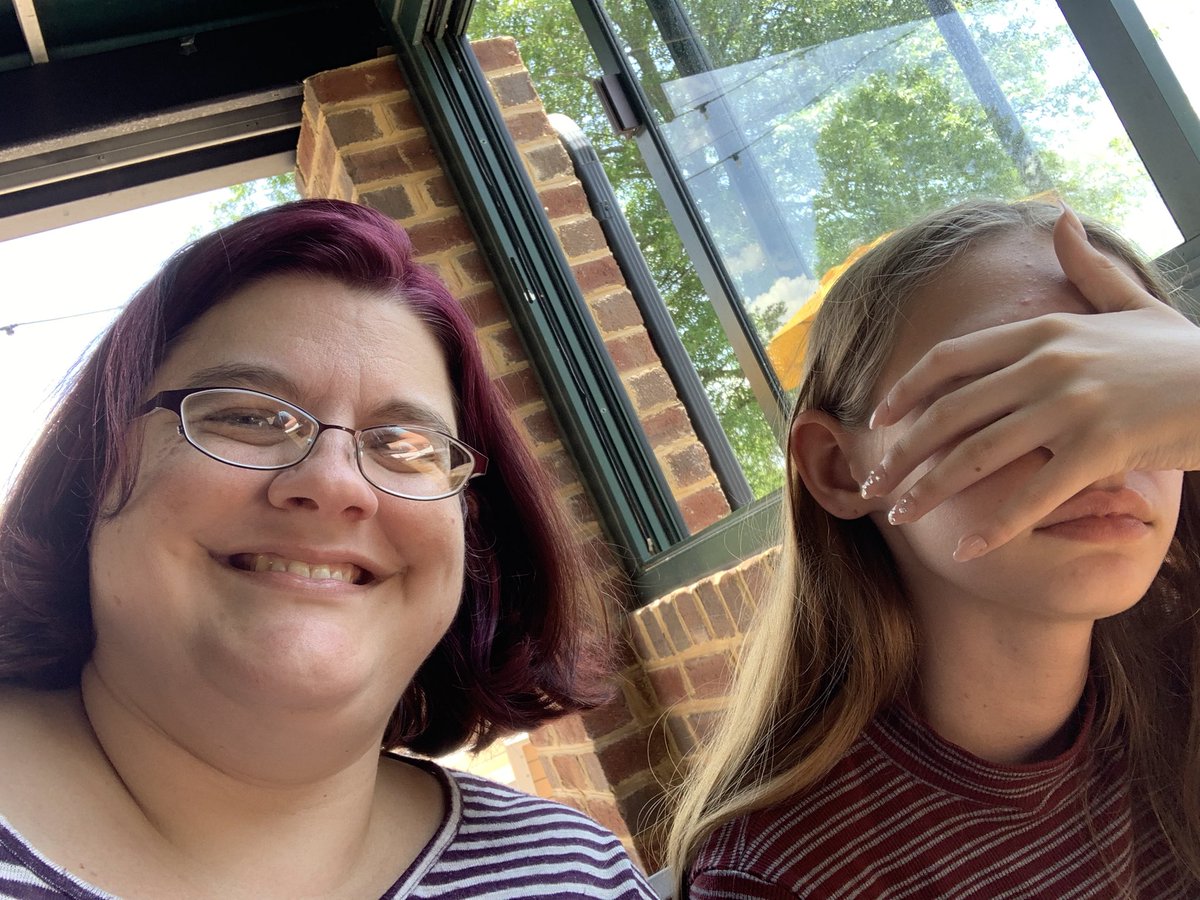 ntboswell's tweet photo. Finally eating out again! Sarah’s embarrassed https://t.co/3mGcrTXhtj