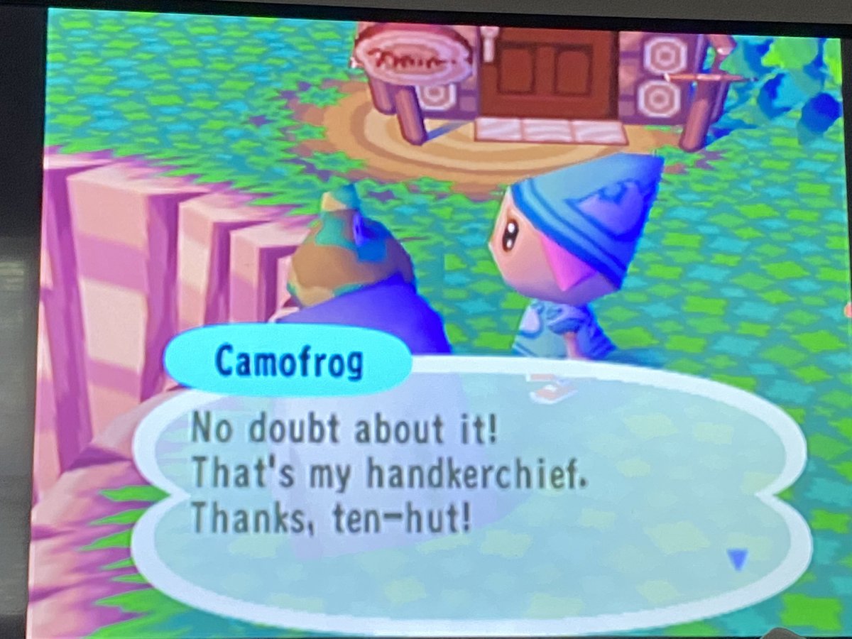 Camofrog is the next one - he wants me to get his handkerchief from Leigh... WHO LITERALLY LIVES 10 STEPS AWAY! Lazy. Anyway, yeah that’s why I’m here Leigh. The job for Camofrog is done!