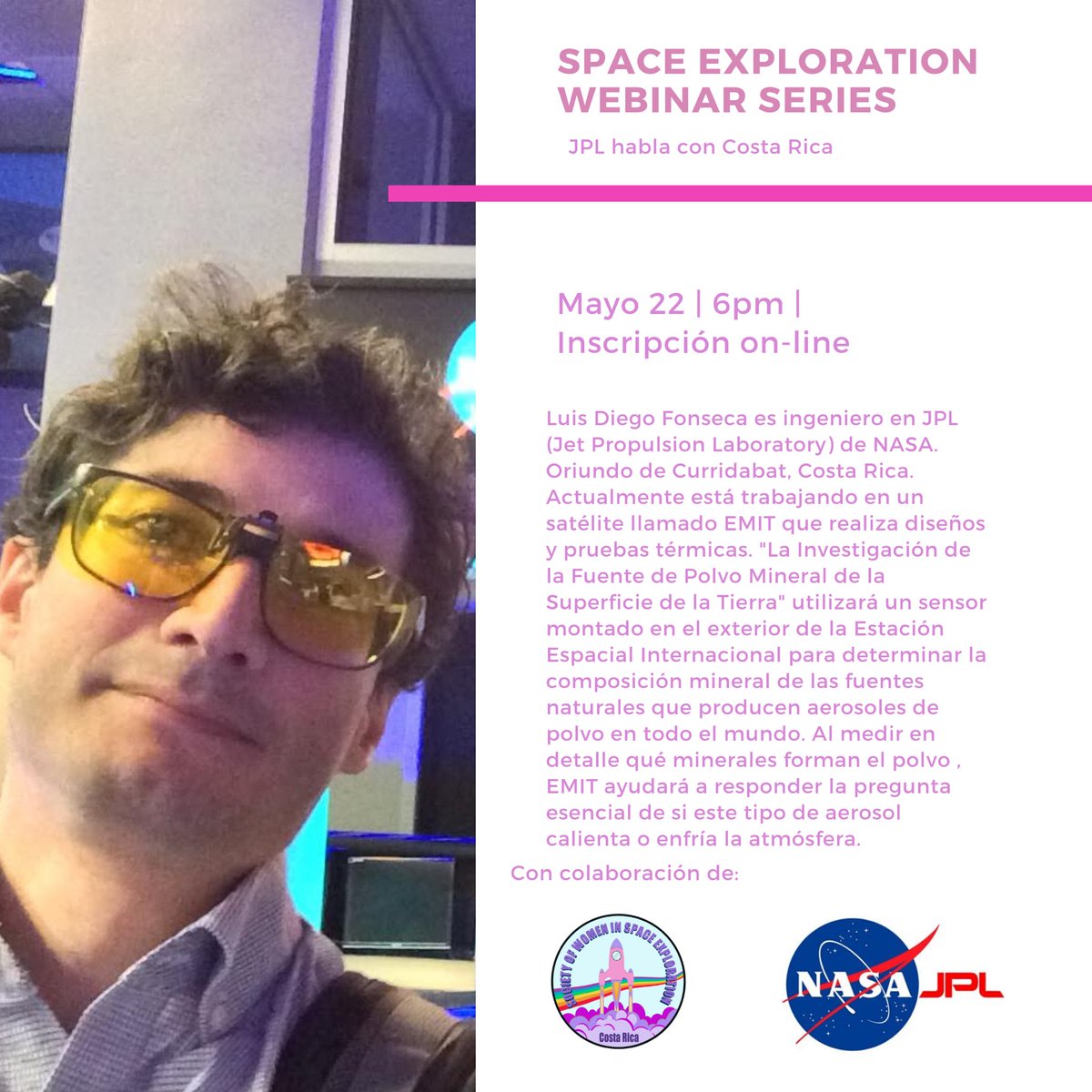 SWISE_CR's tweet image. The second video conference from our webinar series: SPACE EXPLORATION: JPL speaks to Costa Rica will take place next Friday 22nd
Save your space through: forms.gle/V5k5nnysJcym35…