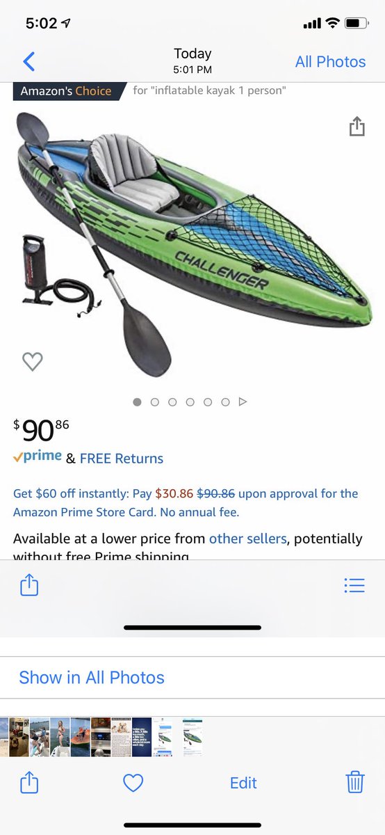 graychicky's tweet photo. @amazon 30% price increase in 2 days is absurd! $69.99 on Friday, $90.86 today. You’ve lost my business. I just can’t imagine supply and demand for inflatable kayaks has gone that crazy in 2 days. https://t.co/RlM65px41a