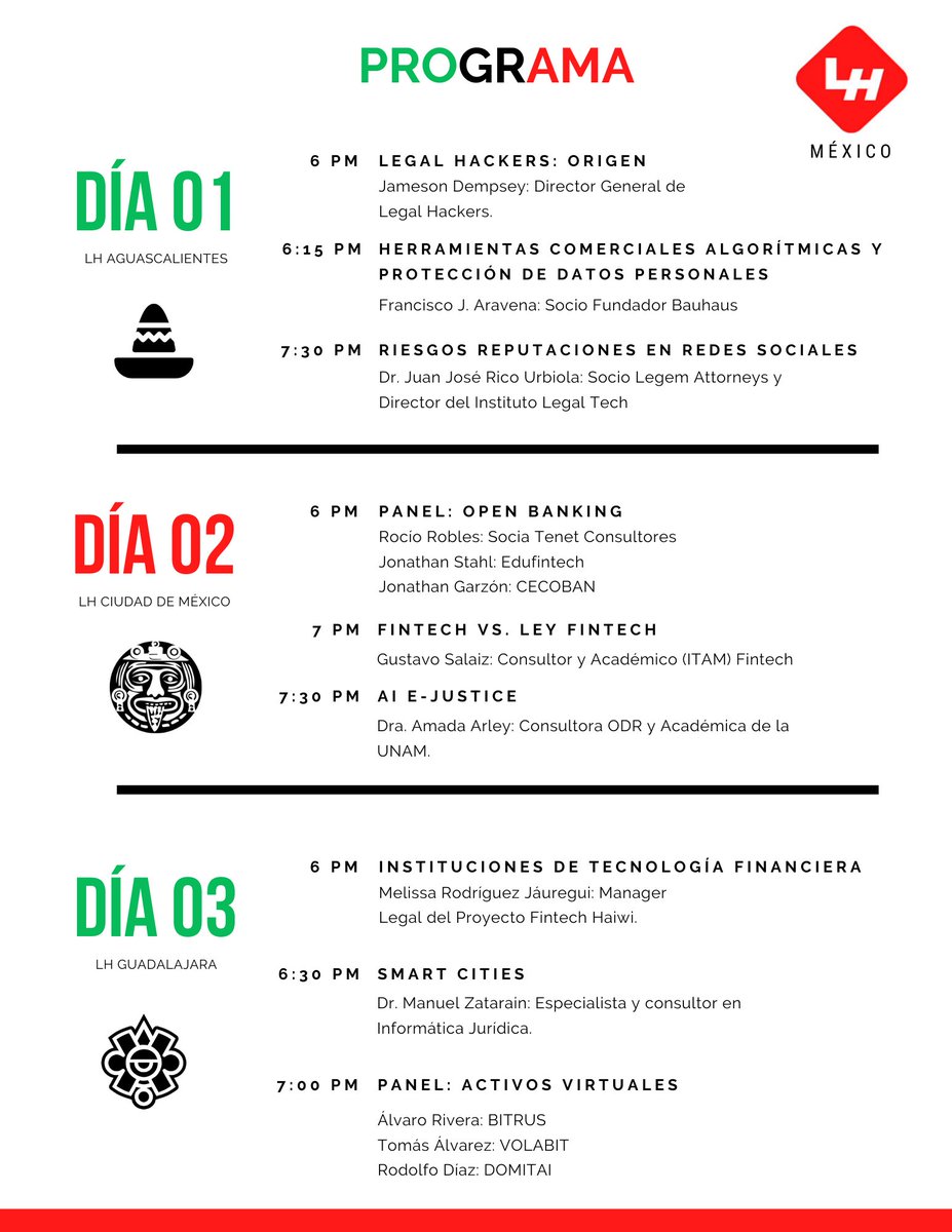 MexICanFestiva1's tweet photo. Estamos list@s!!
Agenda, speakers y panelistas confirmados.
Registro gratuito y más información en https://t.co/Jy0OG3W3Vh
@legalhackersgdl @LegalHackersMX @legalhackersmty @LegalHackersTpc Legal Hackers Aguascalientes.
#legalhack #ConnectedWeWin #MexICanFestival https://t.co/CW8DPe1Fw4