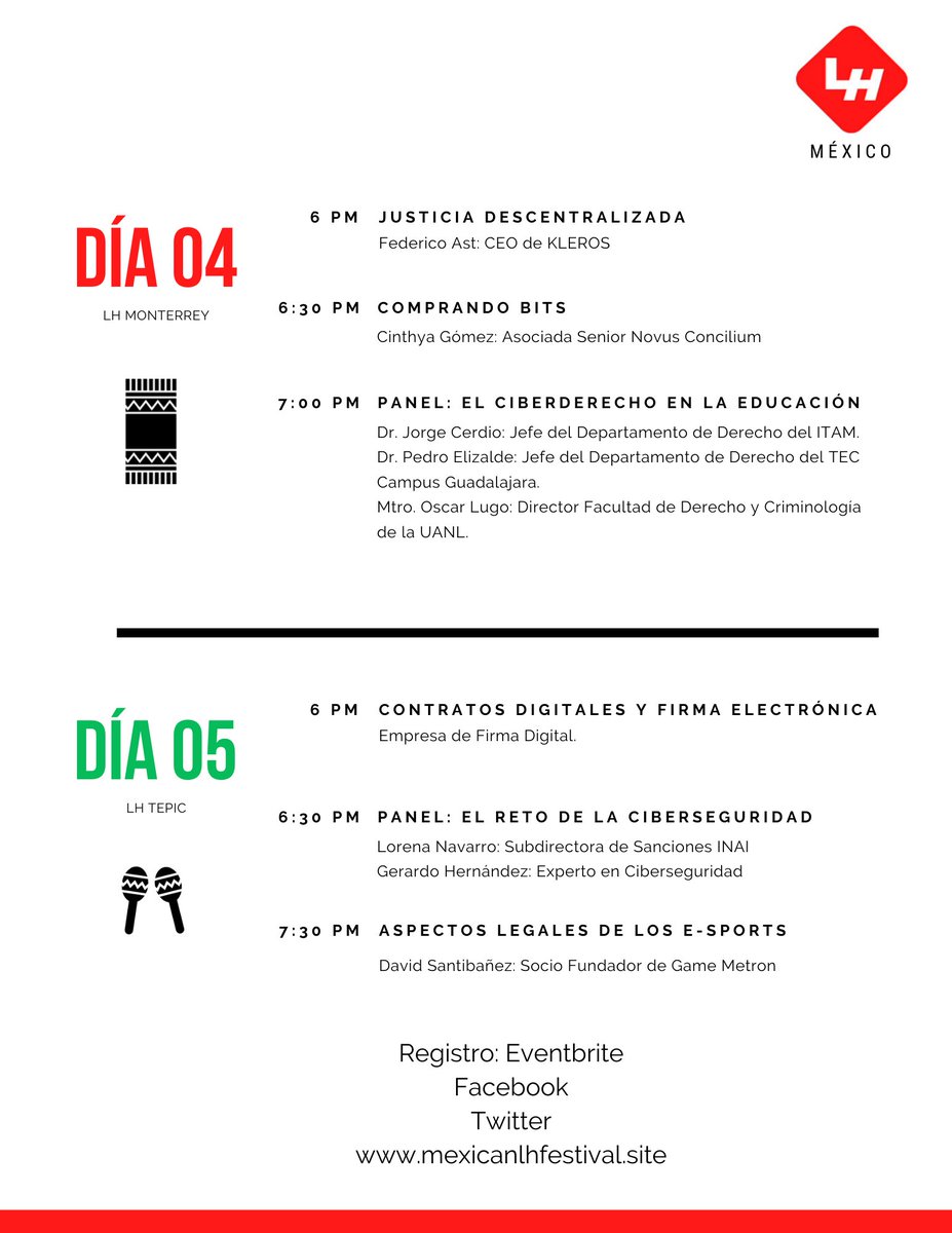 Estamos list@s!!
Agenda, speakers y panelistas confirmados.
Registro gratuito y más información en mexicanlhfestival.site
<a href="/legalhackersgdl/">Legal Hackers Guadalajara</a> <a href="/LegalHackersMX/">Legal Hackers Mexico</a> <a href="/legalhackersmty/">Legal Hackers Monterrey</a> <a href="/LegalHackersTpc/">Legal Hackers Tepic</a> Legal Hackers Aguascalientes.
#legalhack #ConnectedWeWin #MexICanFestival