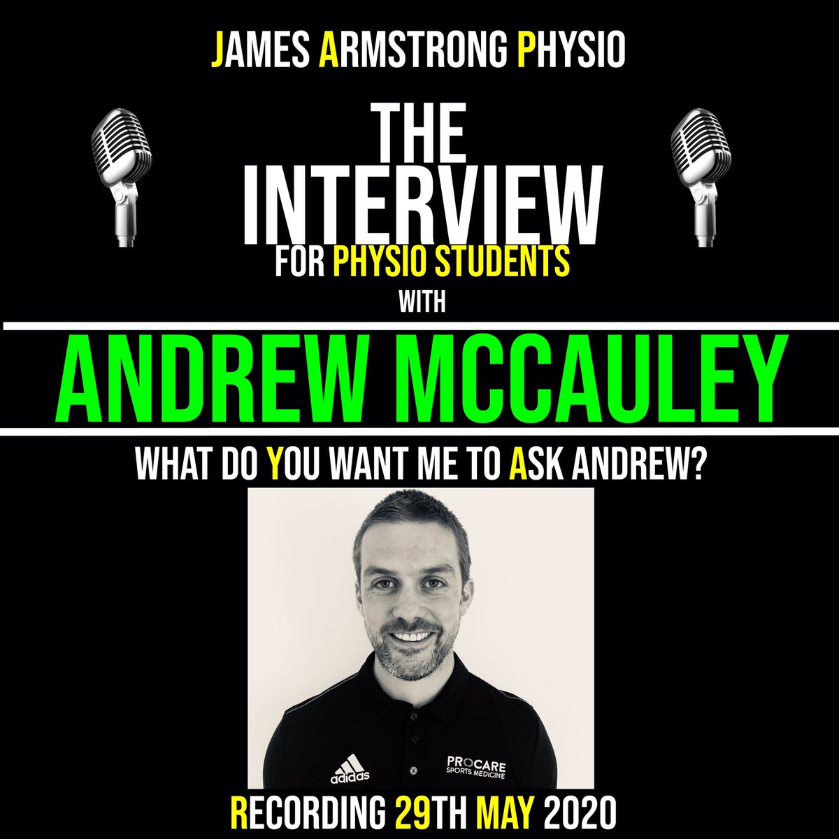 🎙My next guest is. Andrew McCauley. Physiotherapist in the NHS, working as an Extended Scope Practitioner for hips, knees and shoulders and in 2014 Andrew launched ProCare Sports Medicine in Cornwall. This will be a great watch for Physios, students &amp; educators! #physiostudents