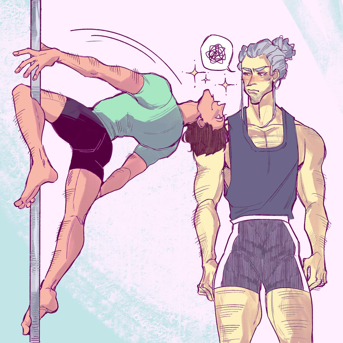 SAD_COMET's tweet photo. some tasteless fanart for my flatmate's superb geraskier poledance!AU fic ✨ Read it or DIE (https://t.co/Ffr909Bbwq) 🌈 #Geraskier https://t.co/jpFMZ2XOCM