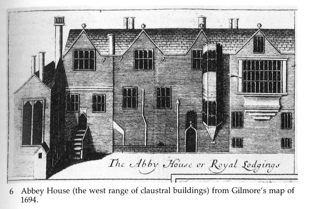 Cloistral buildings are mostly known from the pre-Georgian street plan and some W range survived until the 18thc. The destruction here didn't happen in the 1540s, for once! The town turned down the chance to buy it for £500 and ended up getting it gratis after it'd been stripped.