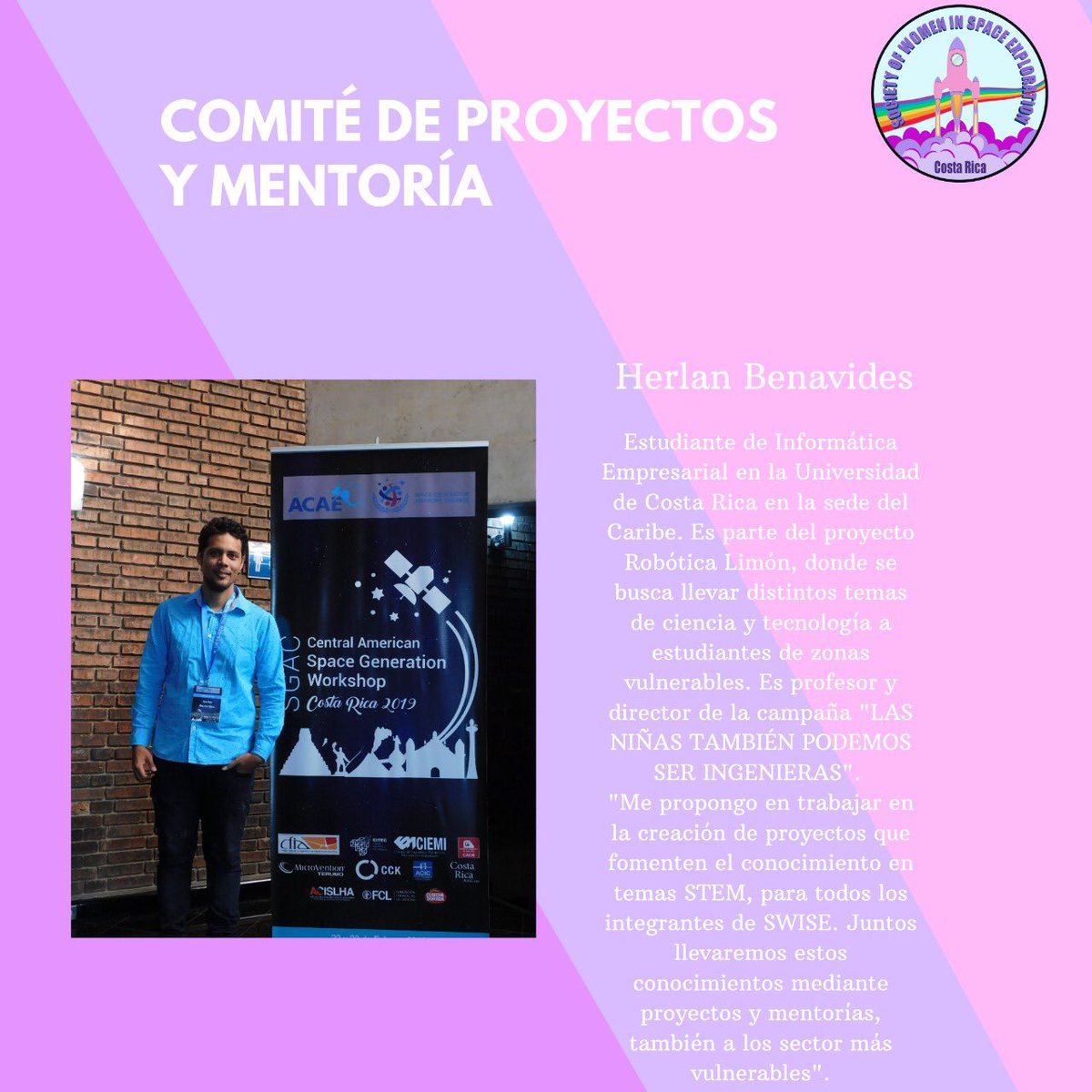 SWISE_CR's tweet image. We introduce the committee that will be helping our members to develop their project ideas.
Their purpose is growing the technical opportunities and make mentors reachable for every member who want to put their hands in work