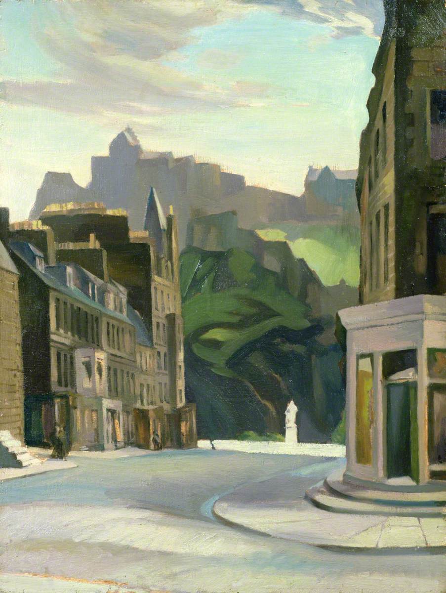 AliceStrang's tweet photo. Today we played 'find the picture' on our Daily Walk: Edinburgh from Castle Street 1920s by Edinburgh-born @eca_edinburgh trained William Crozier (1893-1930).  Oil on board. In @FlemingArtColl. #edinburgh #edinburghcastle #modernscottishart #newtown #edinburghnewtown #dailywalk https://t.co/Syyeou6VfG