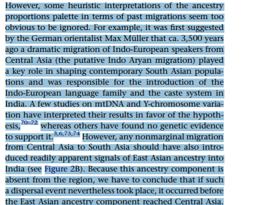 What's more, the article directly states that Max Mueller's theory of Aryan Migration/Invasion has to have happened before this mixing happend.Link for the article:  http://cell.com/ajhg/fulltext/S0002-9297(11)00488-5PDF file:  https://www.cell.com/action/showPdf?pii=S0002-9297%2811%2900488-5