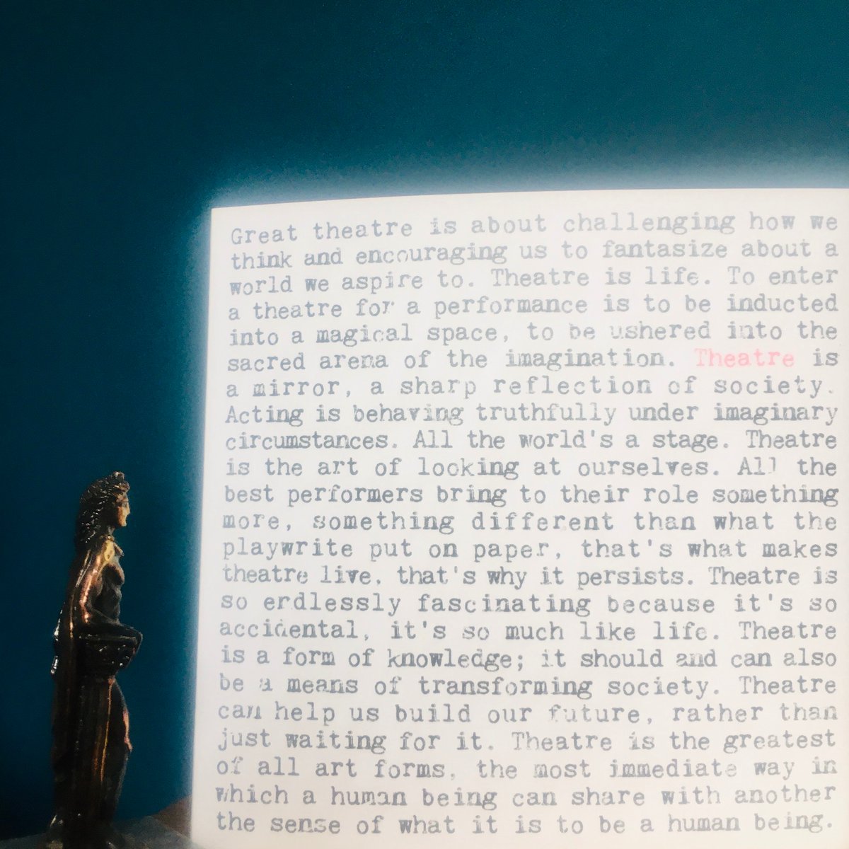 FoxtaleEnsemble's tweet photo. Small Greek God looks on and contemplates Theatre.
Slightly Larger Human looks on as Small Greek God looks on and...
This world is weird. Thank the gods we’ve got Art. 
#Theatre #greekgod #human #meta #weird #discombobulated #lockdown #isolation #art Thanks @CoulsonMacleod https://t.co/MM0NecAVvA