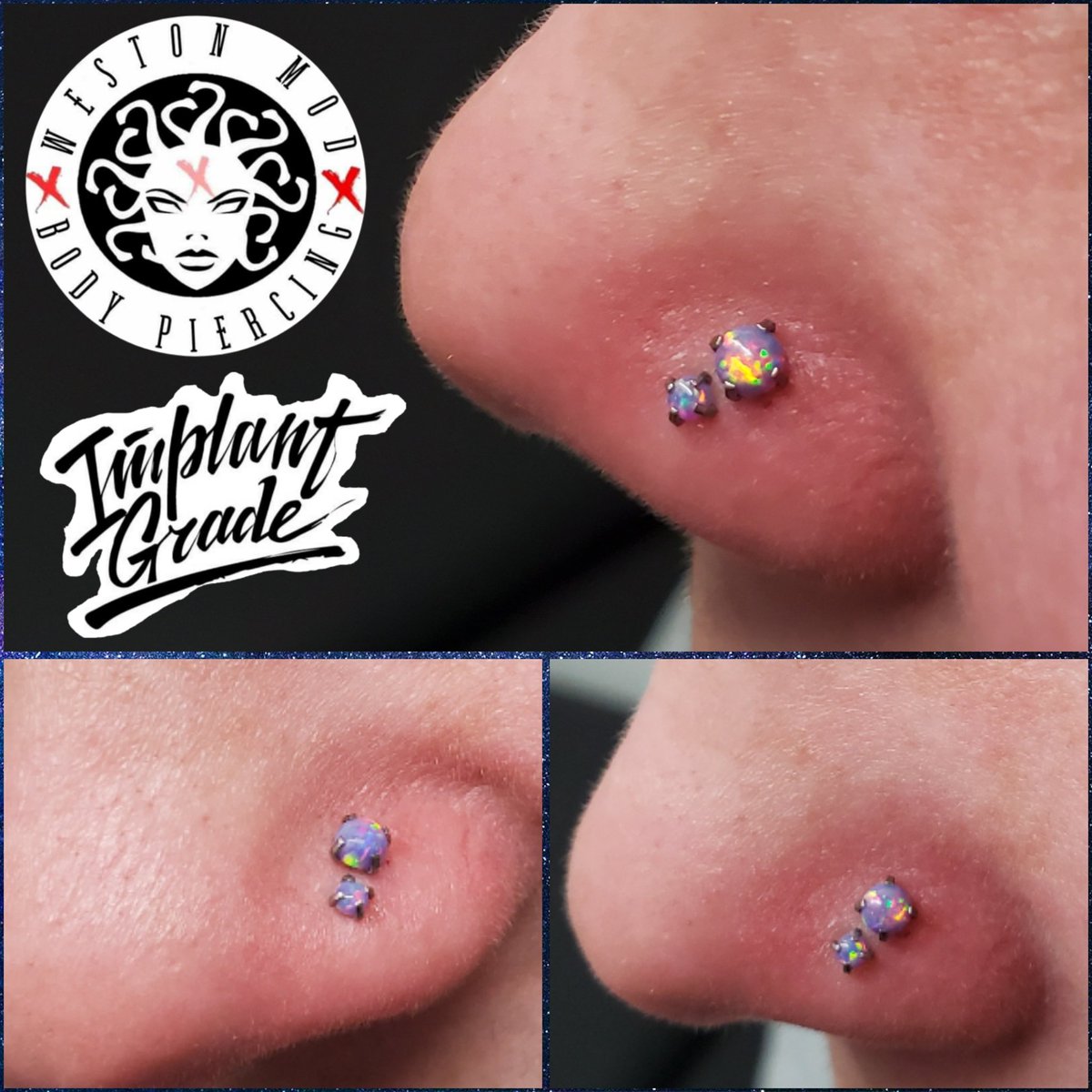 WestonMod's tweet image. Double nose piercing done with threadless purple opals
#westonmod