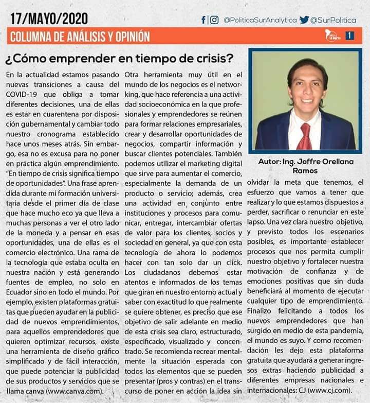 Joffre1992's tweet photo. Felicito a los nuevos emprendedores que surgieron en medio de esta pandemia. Gracias de ante mano por leer https://t.co/Hfpejk0L9F