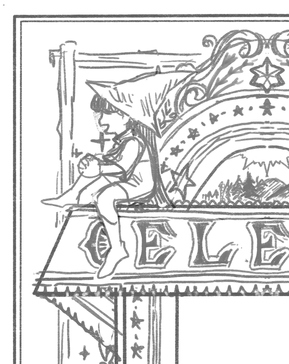 rough sketch of a fairy tale frame for my witch OC sheet background. 