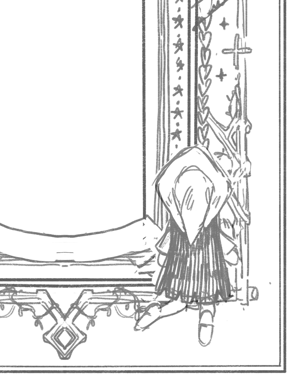 rough sketch of a fairy tale frame for my witch OC sheet background. 