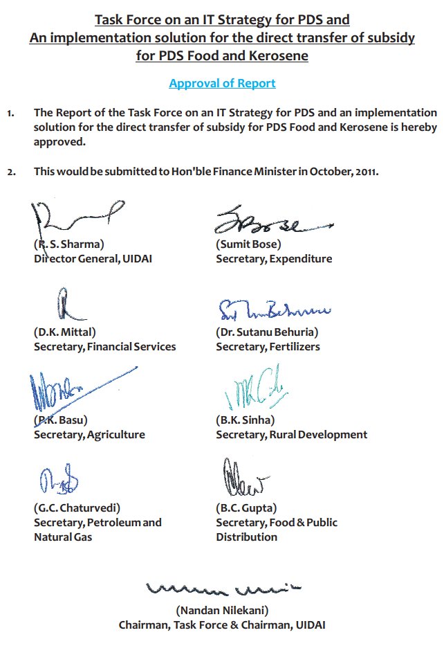 Members of committee - All ex-officio secretaries, except 2 from the illegal executive body UIDAI. This was basically done by " #Aadhaar lobby".May 2020 -  https://theprint.in/economy/modi-govts-one-nation-one-ration-card-is-same-upa-scheme-that-sonia-led-nac-shot-down/422115/ - Nandan funded media calling 'Anti Aadhaar lobby' in NAC stalled it in UPA era.