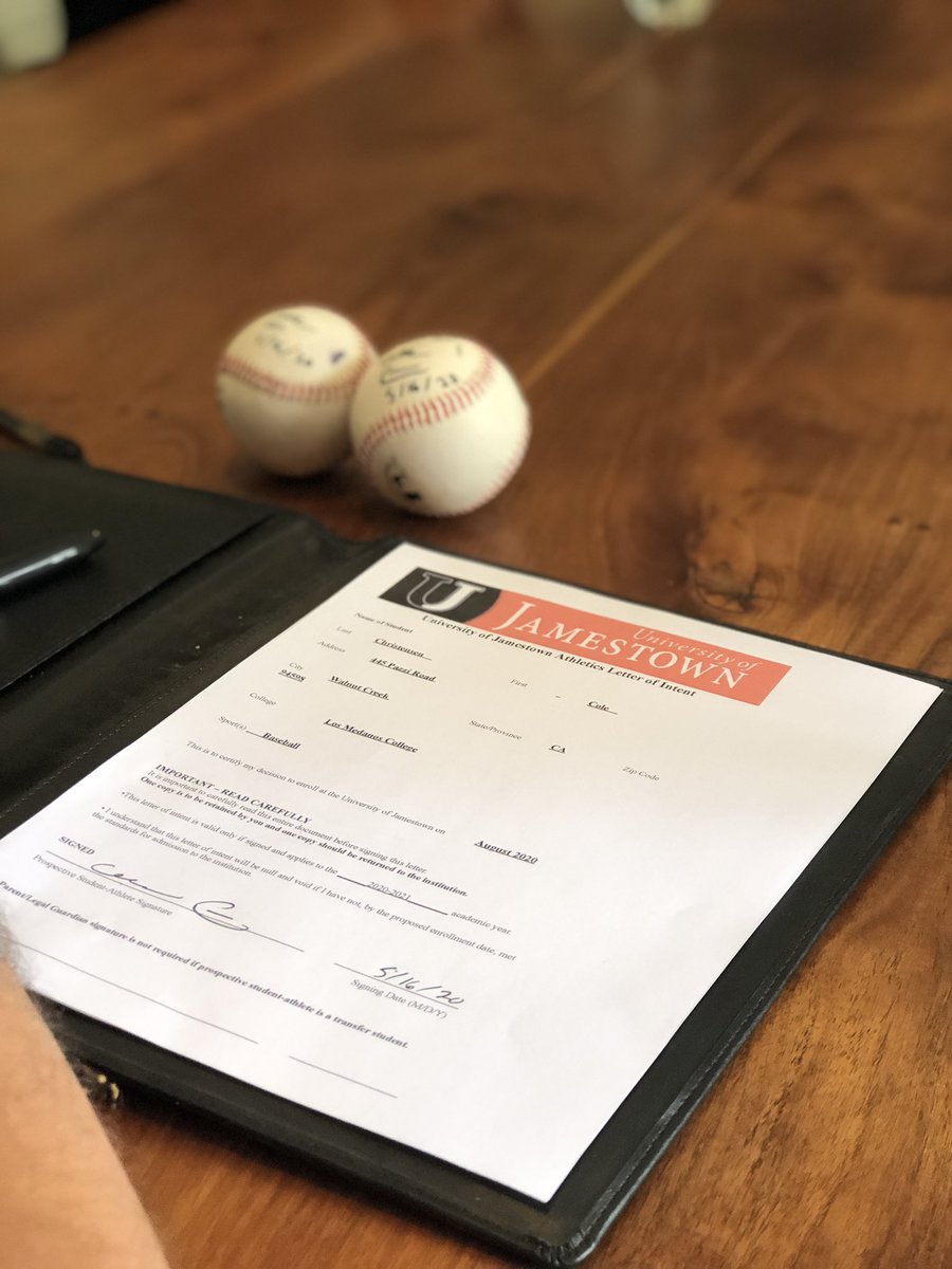 JimTennant2's tweet photo. Congratulations to @colec_13 for signing his Letter of Intent (LOI) today to play baseball with the @JimmieKnight University of Jamestown, North Dakota, in the fall 2020! South Paw from @acalanesdons and @losmedanos @cmctennis Let's go!! Let's do this!! #southpaw #newlifechapter https://t.co/tL0Gz0QQJs
