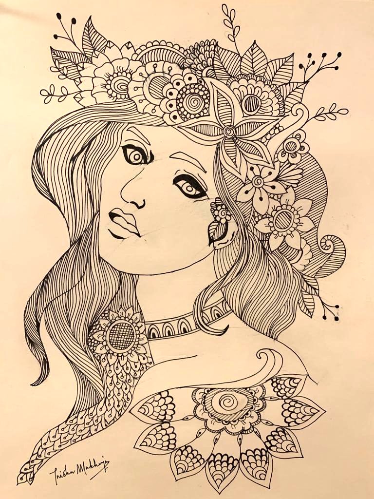 TridhaMukherje4's tweet image. #Zentangle #artwork #creativesketch #MandalaArt #portraits #Sketching