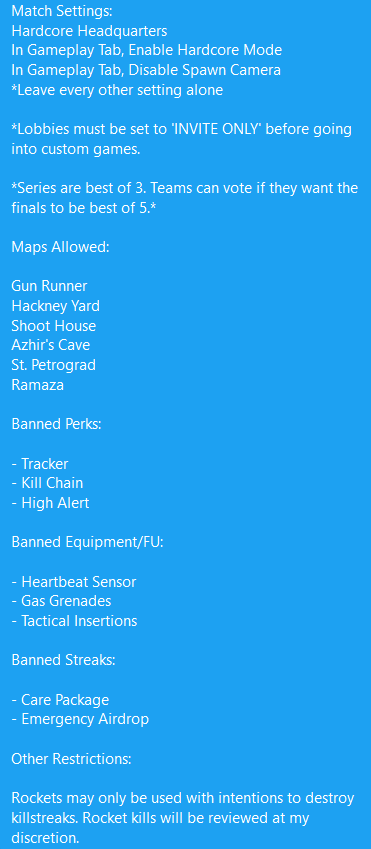 BrandibleClaw's tweet photo. Bracket shuffled and updated along with the rules. Teams check your new schedule. Going live at 2pm central. Good luck to all. @ChakClan @Addmeits @igotzahwiggs @vLordly @PSNJenkett @BRUJiiTO92 @DeadlyxSoldier1 @Chicago_UWS @CallofDutyHC https://t.co/YJmeveYWUw