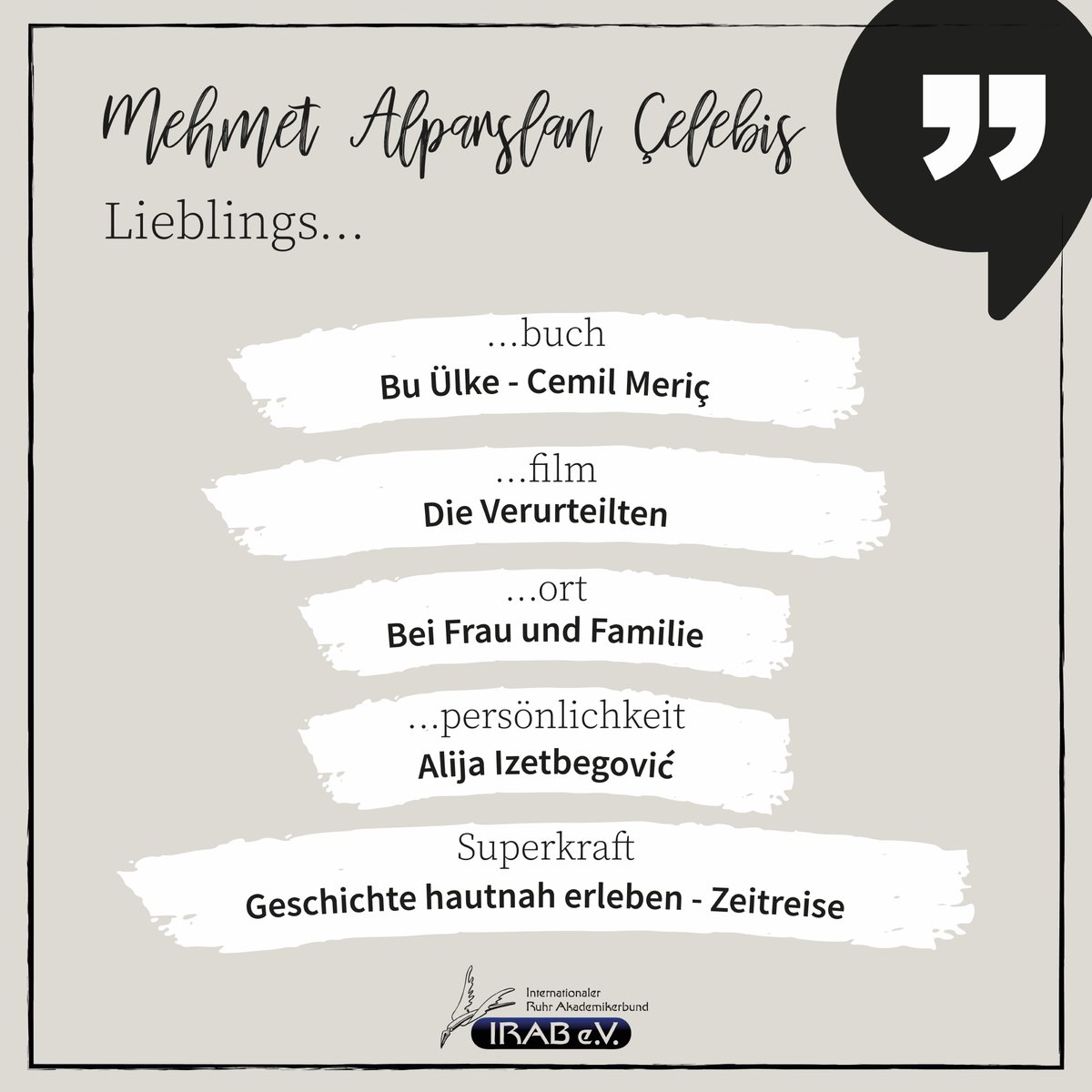 IRAB_eV's tweet photo. Das letzte „Auf ein Wort“ - Livestream verpasst? 
Hier sind Mehmet Alparslan Çelebis fünf schnelle Antworten auf fünf Fragen.
Wer wird unser nächster Gast sein? 
Das erfährt Ihr bald!

#auf #ein #Wort #livestream #5Fragen #5Antworten #irabev https://t.co/7gt1u0ga5b
