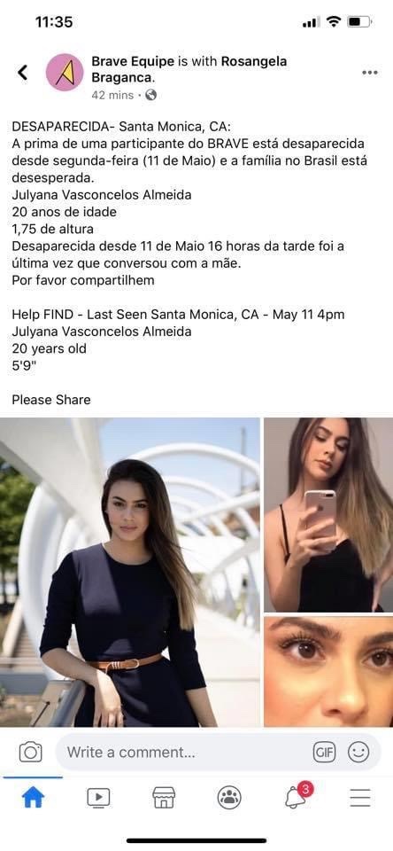 Jeanxbob's tweet photo. @LAPDHollywood 

 Julyana Almeida was staying at Banana Bungalow in West Hollywood where she was visiting from Brazil in hopes of perusing an acting career. She was last heard of on May 11th around 4pm and there is no trace of how she disappeared. She’s only 20 years old https://t.co/D27ZLiISZq